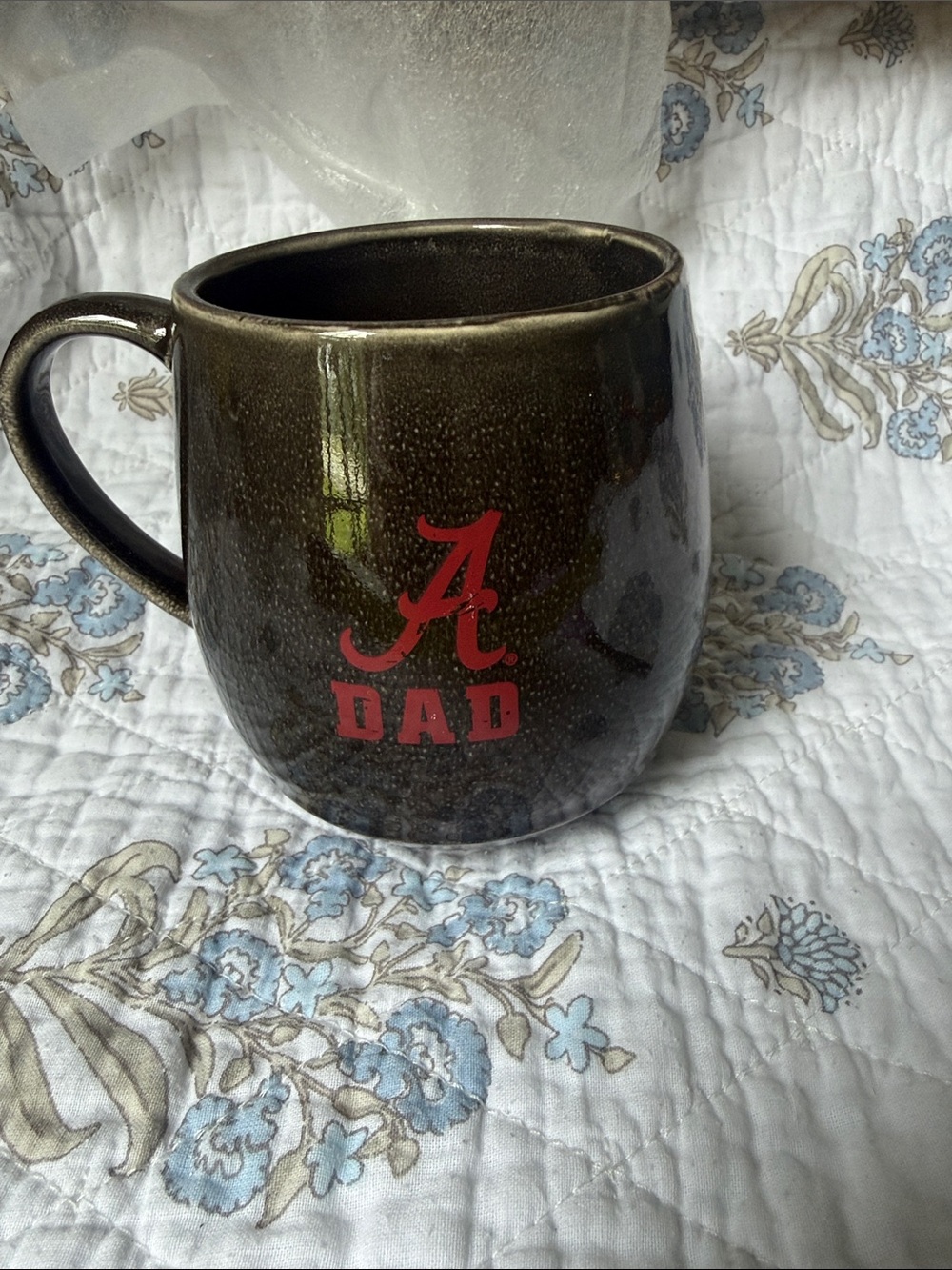 Dark Brown Ceramic 'A Dad' Coffee Mug with Red Accent